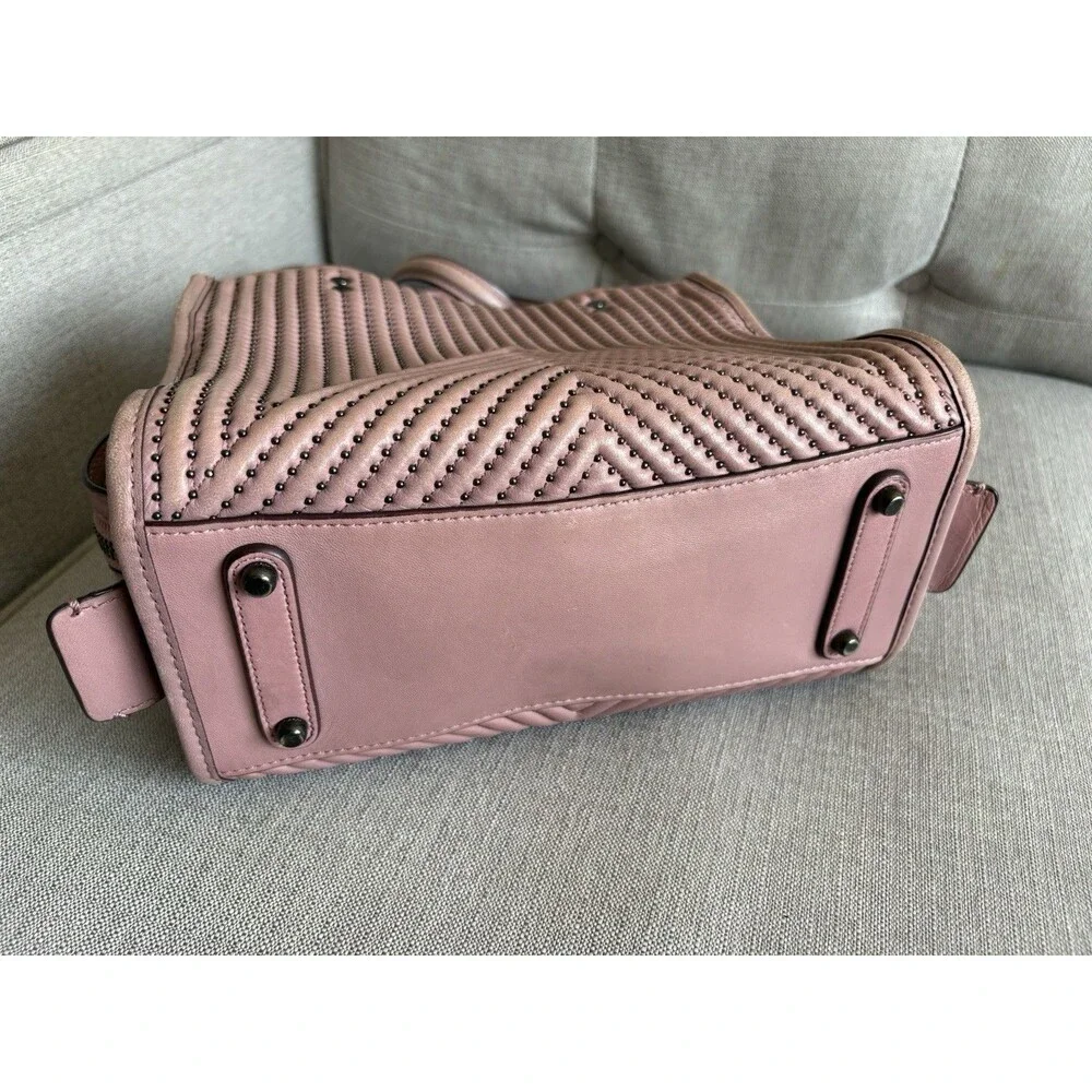 Coach 1941 Rogue 25 Dusty Rose Quilted Rivets Leather Satchel Handbag Shoulder
